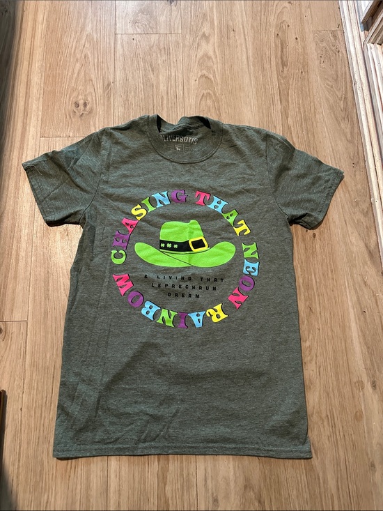 Oliver & Otis Tops - Oliver & Otis Women's Short Sleeve Tee - Olive with Neon Rainbow Graphic
